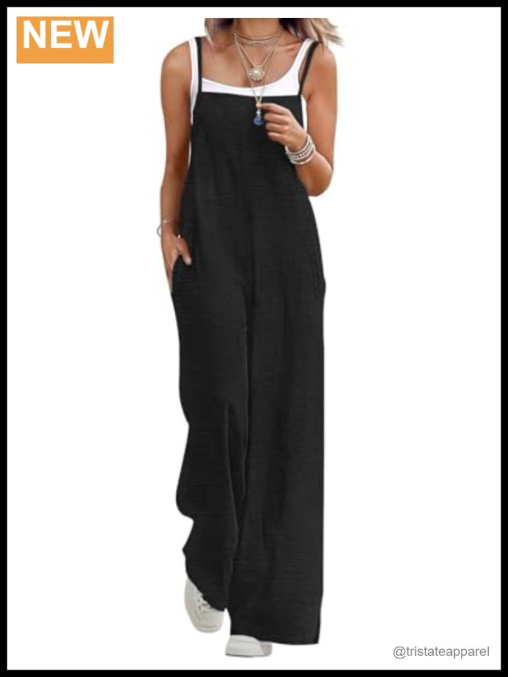 Boho Wide Leg Overalls Sleeveless Adjustable Straps Pockets Casual Jumpsuit